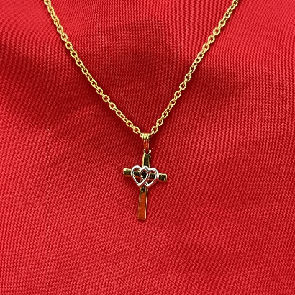 Sterling Silver 925 With Gold Wash Small Cross Pendant‎ Necklace